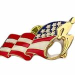 American Flag Flowing Behind a Wheel Chair Person Red Photo 0