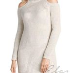 Elan  Beige Tan Turtleneck Cold Shoulder Sweater Dress Tunic Small Photo 0