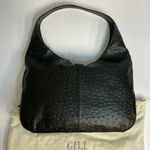 GILI Ostrich Leather Hobo Bag Stirrup Black NWOT Dust bag Shoulder Purse Handbag Photo 3