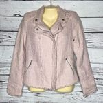 Belle Vere Size S Pink Tweed Fringe Trim Moto Blazer Jacket Photo 0