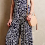 Elevenses Anthropology elevenes Navy Blue Patterned Women's Jumpsuit Photo 0
