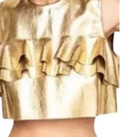 Sunday in Brooklyn  Gold Faux Leather Sleeveless Ruffle Top Size Small NWT Photo 0
