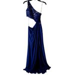 Sherri Hill  Royal Blue Jersey One Shoulder Gown Maxi Dress Size 4 J1 Photo 2