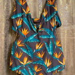 Tori Praver Tropical Gray Bird Of Paradise Cutout Back One Piece Swimsuit XL Photo 0