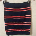 ALC Frank A.L.C. Striped Pull on Pencil Mini Skirt in Navy Blue & Pink - Size Large Photo 2