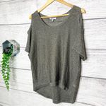 Jennifer Lopez Metallic Gray Taupe Cold Shoulder Knit Blouse Top Size Petite XL Photo 1