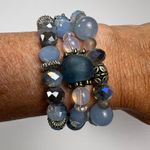 Handmade Beaded Bracelet Trio Ocean Blues Sea Glass Metals Multi Size Beads Blue Photo 2