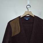 Ralph Lauren RALPH‎ LAUREN CABLE WOOL-CASHMERE SUEDE SHOULDER PATCH CARDIGAN- SWEATER SIZE L Photo 1