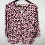 Talbots  Top Womens Small Navy Geometric Preppy Retro Mod Office Chic Blouse NWT Photo 0
