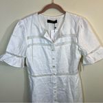 o.p.t Adina White Linen Midi Lace Dress Button Front 8 NWT Puff Sleeves Photo 3