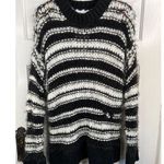 Topshop Black White Striped Crew Neck Fuzzy Chunky Knit Sweater Sz S Oversized Photo 0