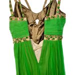 NWT Mandalay Dark Lime Green Gold Silk Beaded Maxi Evening Gown Dress Womens 10 Photo 8