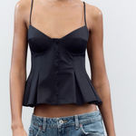 ZARA NWT Black Pleated Button Front Sleeveless Peplum Corset Cropped Top/Tank M Photo 0