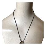 Boho Chic Minimalist Faux Gold Coated Black String Outline Pendant Necklace Photo 5