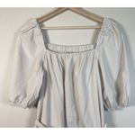 Faherty  Khai Beige Belted Tie Waist Puff Sleeve Square Neck Cotton Poplin‎ Dress Photo 3