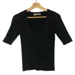 ZARA  Knit Black Ribbed Knit Scoop Neck Half Sleeve Top M Photo 0
