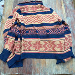 Blu Pepper Women's Navy Orange Aztec Print Open Cardigan Medium Photo 8