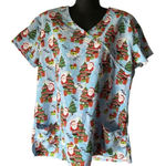 Wear for Care v neck scrubs top short sleeve women’s large Christmas holiday Blue Photo 0
