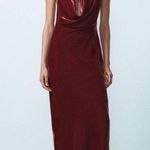 ZARA  maxi holiday dress velour Velvet Halter in Burgundy wedding party evening Photo 8