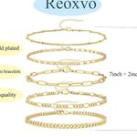 Dainty Gold Chain Bracelets Set for Women 14K Real Gold Plated Link Chain Bracelets for Women Trendy Gold Stackable Bracelets for Jewelry Gifts Women Adjustable 7"+2" Photo 3