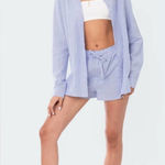 Edikted Mid-Rise Elastic Drawstring Waist Pinstripe Shorts Size XS Blue & White Photo 0