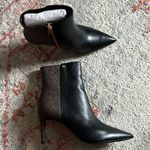 Michael Kors Monogram Heeled Boots Leather Ankle Black Brown Pointed Toe Photo 2