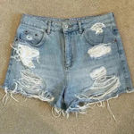 Topshop  mom high rise distressed blue jean shorts in size 10 Photo 0