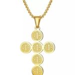 Christian Cross Pendant Chain Golden Necklace Gold Photo 0