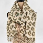 J. Crew Women's Abstract Ikat Print Fringe Linen Blend Wide Scarf Cream Green OS Photo 1