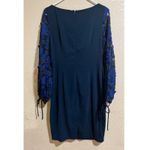 Badgley Mischka navy blue Embroidered balloon Sleeve sheath Dress Photo 5