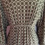 Studio M olive green geometric print kimono sleeve dress with deep V neck Size S Photo 4