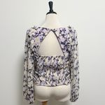 Free People Mabel Lilac Combo Purple Yellow Floral Sheer Puff Sleeve Top Large Photo 4