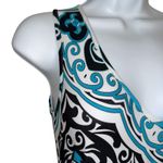 CACHE Teal Black White Paisley Sleeveless Chain Belt Maxi Dress EUC Small Blue Photo 3