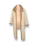 Vintage 90s Longline Cream Vegan Suede Coat Faux Fur Trim Jones New York Large Tan Photo 10