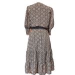 1. State  Printed Metallic Threaded Tiered Midi Dress Elastic Waist Puff Sleeve Photo 2