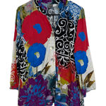 Simply Art Dolcezza Top Womens Medium Button Up Shirt Floral Artsy Boho Shell Red Photo 0