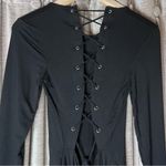Bardot  Black Long Sleeve Black Lace Up Back Bodysuit Size Medium Photo 9