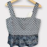 Veronica Beard Gari Cotton Peplum Paisley Print Top Blue White Button Back Sz 8 Photo 0