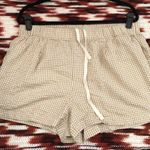 Vintage Y2K Cottagecore Granola Boho Hippie Tan beige cream yellow gingham plaid boxer shorts drawstring elastic waist Photo 0