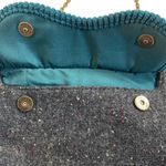 Gap Vintage Y2k Clutch Purse Mini Bag Wool Brass Lock Key Gray Teal Photo 2