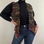 Vintage 90s Handmade Brown Green Multi Thai Silk Open Sleeveless Cardigan Vest Multiple Size M Photo 0