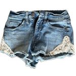 Mossimo Jean Shorts 00 High Rise Stretch Denim Crochet Trim Boho Blue Size 24 Photo 0