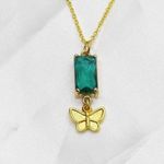 Butterfly and Green Emerald Stone Necklace Gold Photo 5