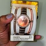 Elgin Rose watch gold tone bracelet watch coordinated set OS Pink Photo 7