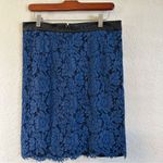 Brixon Ivy Blue Black Lace Overlay PU Trim Lined Rayon Blend Pencil Skirt Medium Photo 7