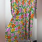 Traffic People Aurora L NWT White Multicolored Balloon Sleeve Floral Midi Dress Size L Photo 5