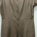 Chocolate Brown Linen Silk Blend Puff Sleeve Mini Dress Photo 14