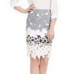 J.O.A. Los Angeles Laser Cut Pencil Skirt White Blue Floral Photo 1