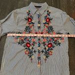 ZARA Women's XS Blue Striped Embroidered Poplin Button-Up Long Sleeve Shirt Photo 6