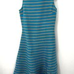 St. John Dress Blue Tan Striped Sleeveless Crewneck A-Line Fit & Flare Wool Knit Photo 0
